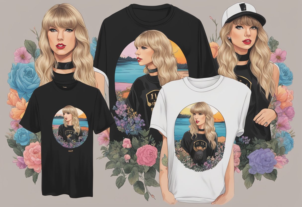 A black Taylor Swift shirt with her eras tour aesthetic displayed