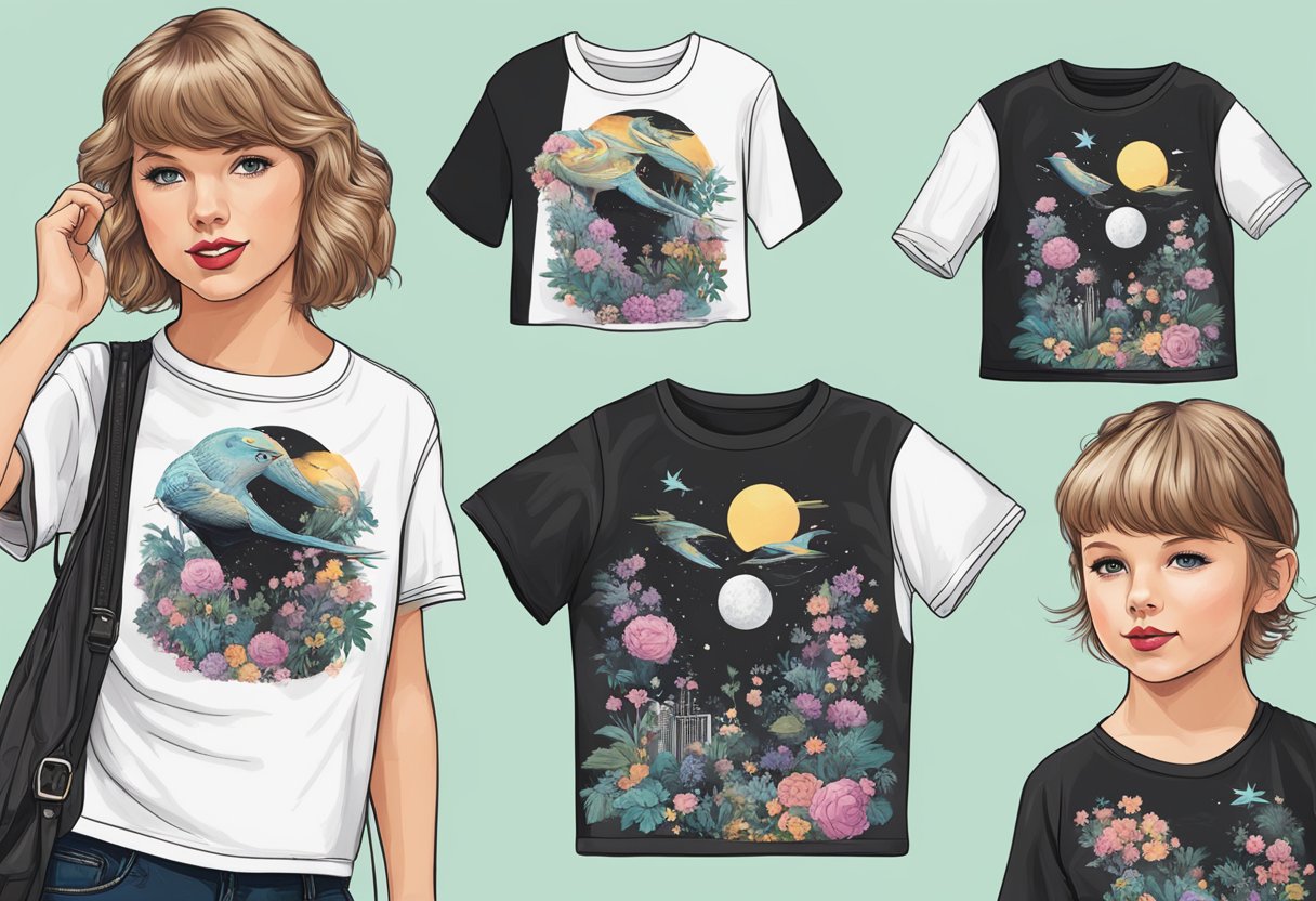 A black Taylor Swift shirt with era tour aesthetic for kids