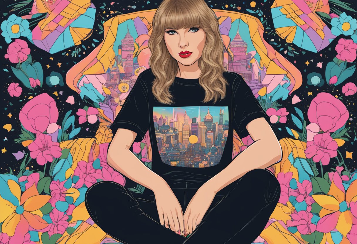 A black Taylor Swift shirt with 5th birthday aesthetic, featuring eras tour design