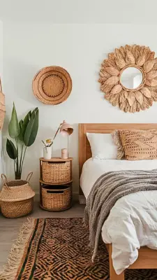 a boho bedroom featuring woven baskets used for st KT6ylW9GTOaJCp kRLun5g jQn jJclQzmhSWknBMlfhg.jpg