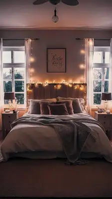 warm fairy lights cozy bedroom